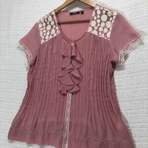Elementz Women's Size Large Pink Ruffle Cottage Blouse